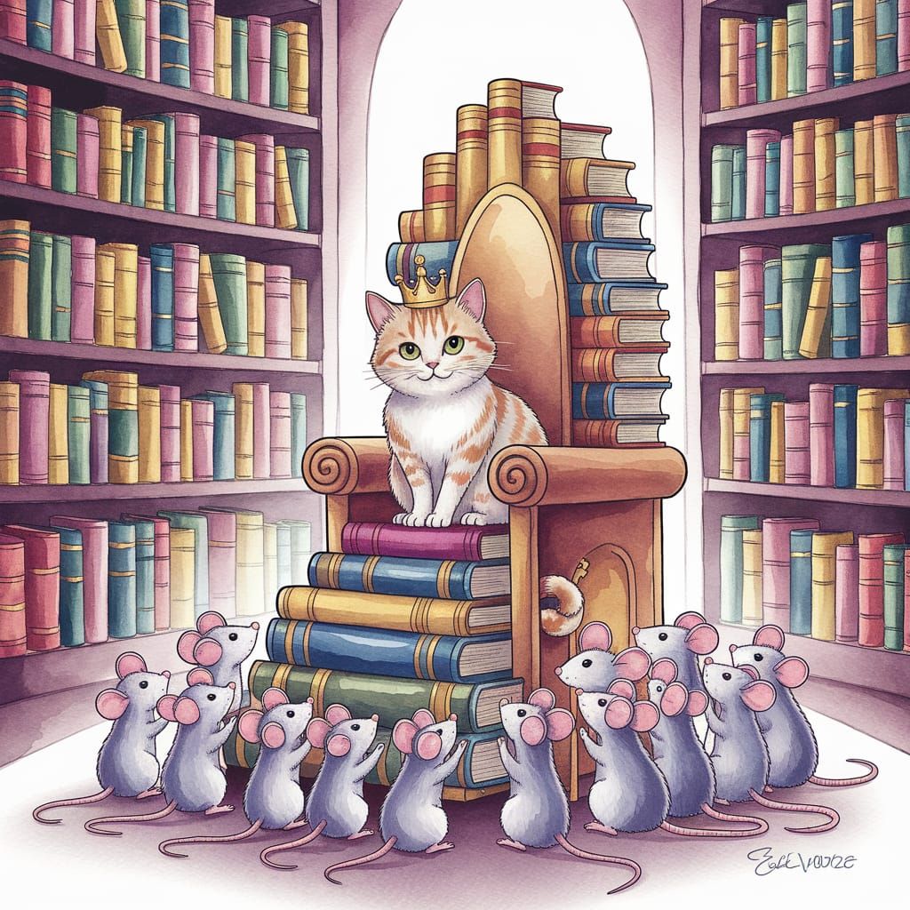 Charming Cat Kingdom in Watercolor Style