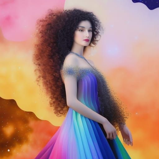 Woman in Fractal Dress: Watercolor Pre-Raphaelite Painting