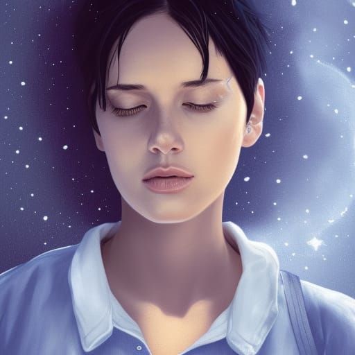 Woman Gazing at Starry Night Sky