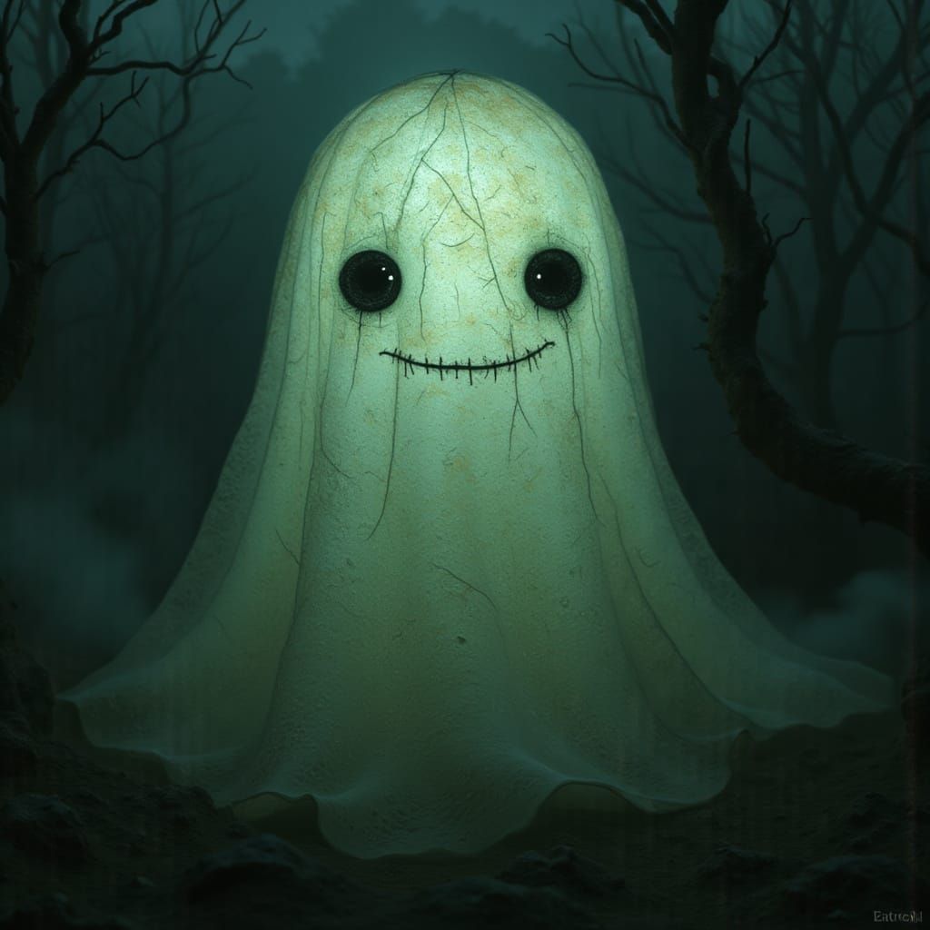 Glowing Ghost in Gothic Art with Lace Veil