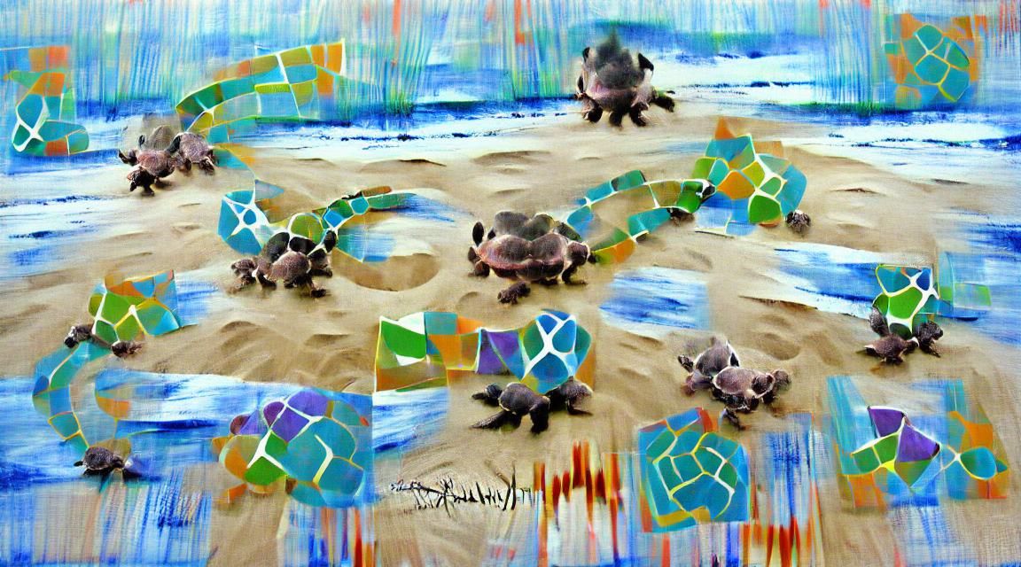 Geometric Abstract Sea Turtles on the Beach