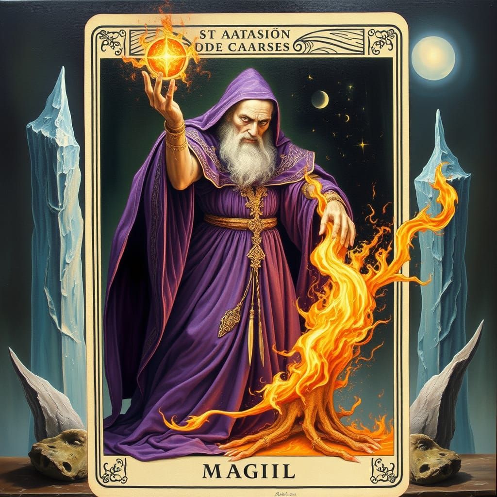 Mystical Magician Conjuring Elements in Surrealist Dreamscap...