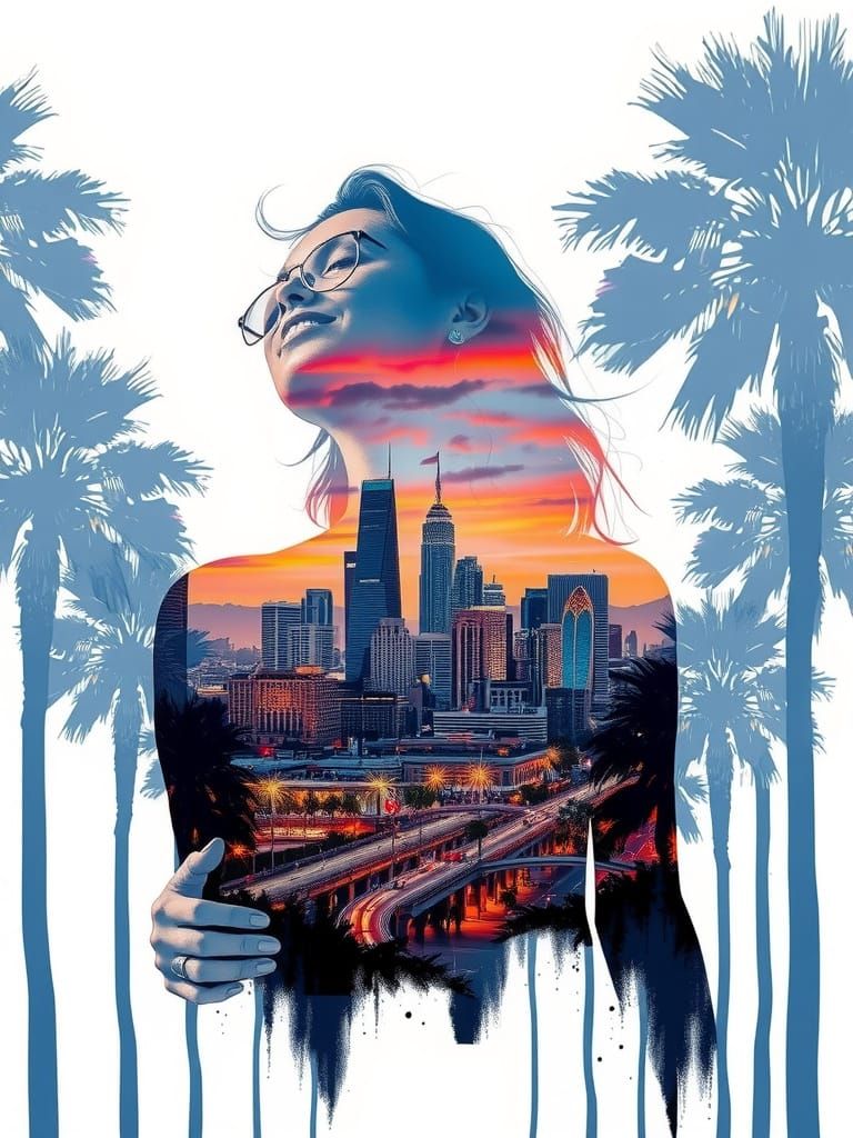 Stunning Woman Embracing Vibrant Energy of Los Angeles in Do...