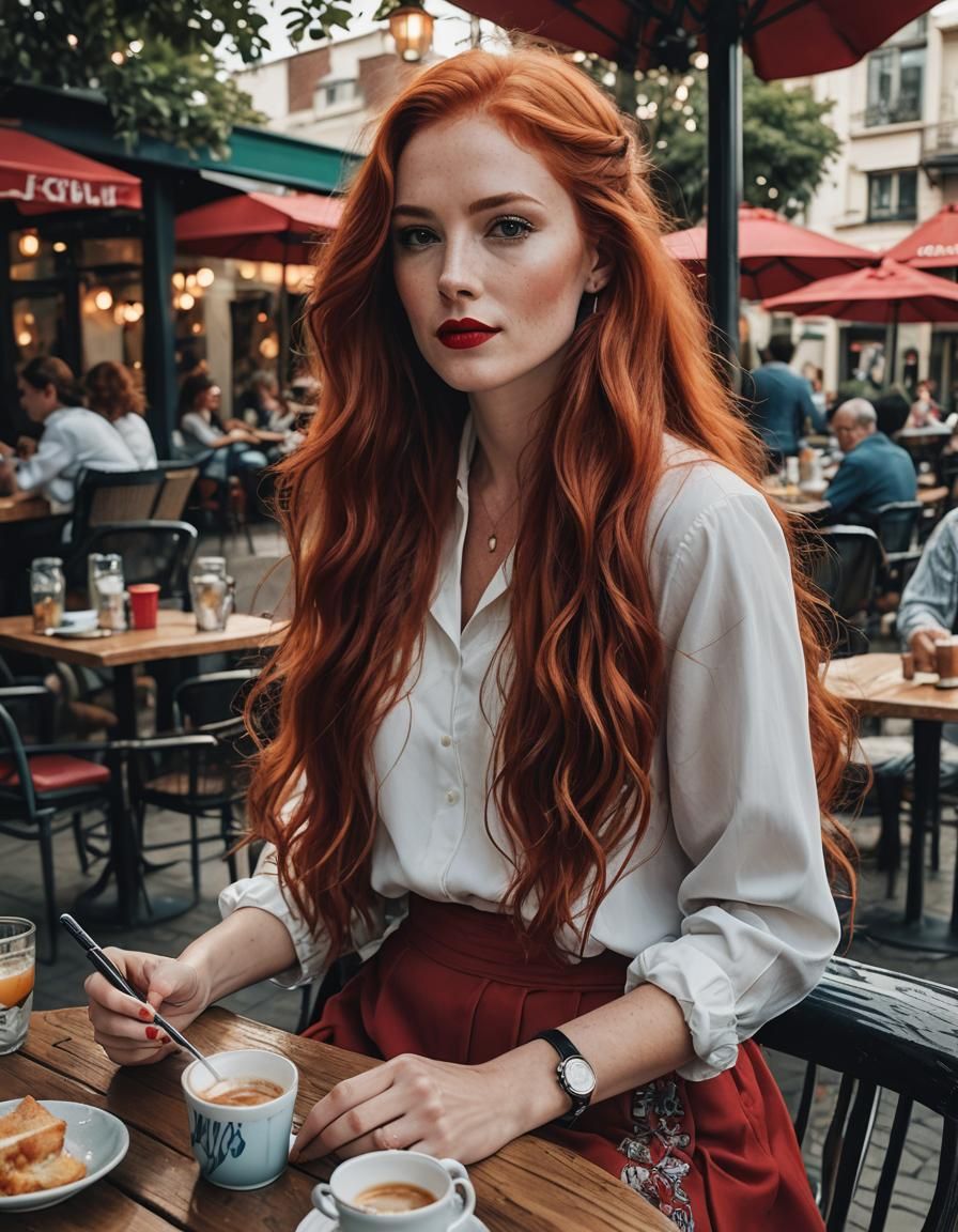 Red-Haired Woman Reading in 1980s Style
