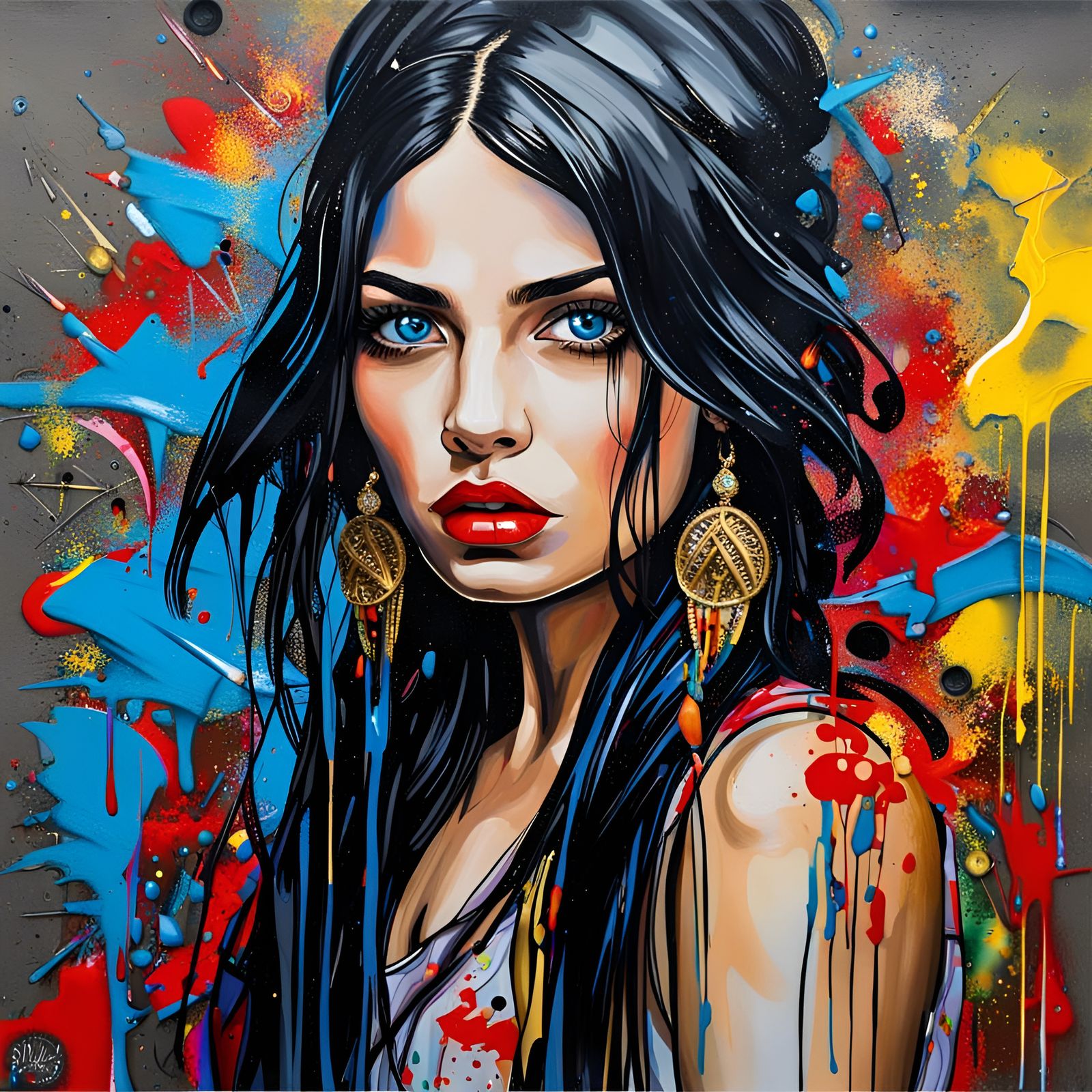 Expressive Graffiti Art Portrait of a Woman