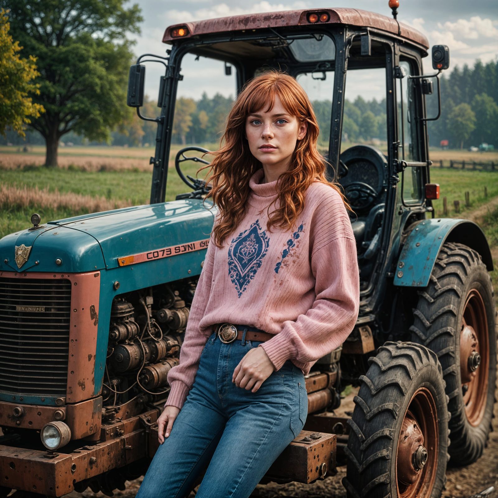 Woman Driving Tractor: Detailed Matte Painting