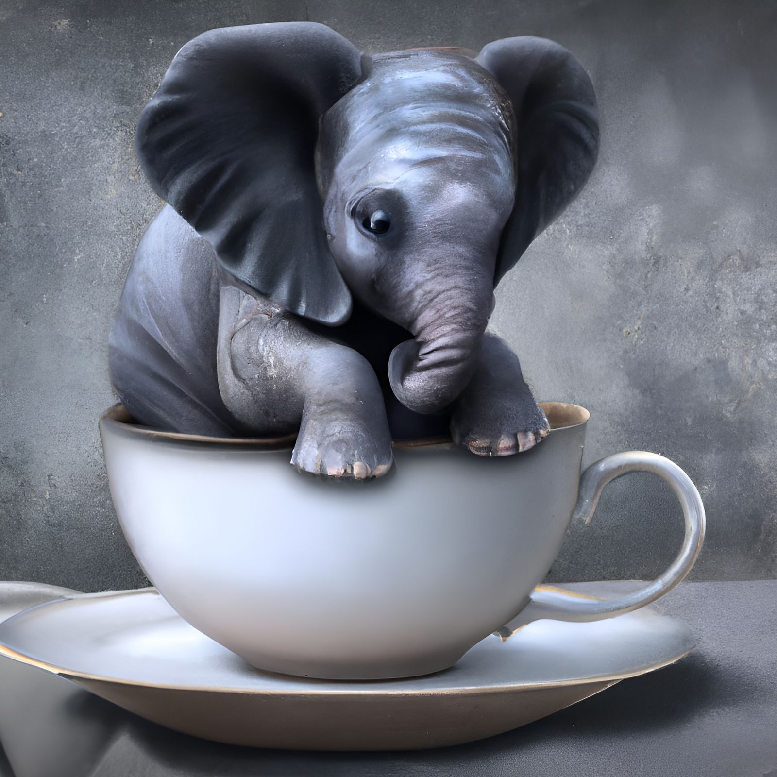 Adorable Baby Elephant in Floral Teacup