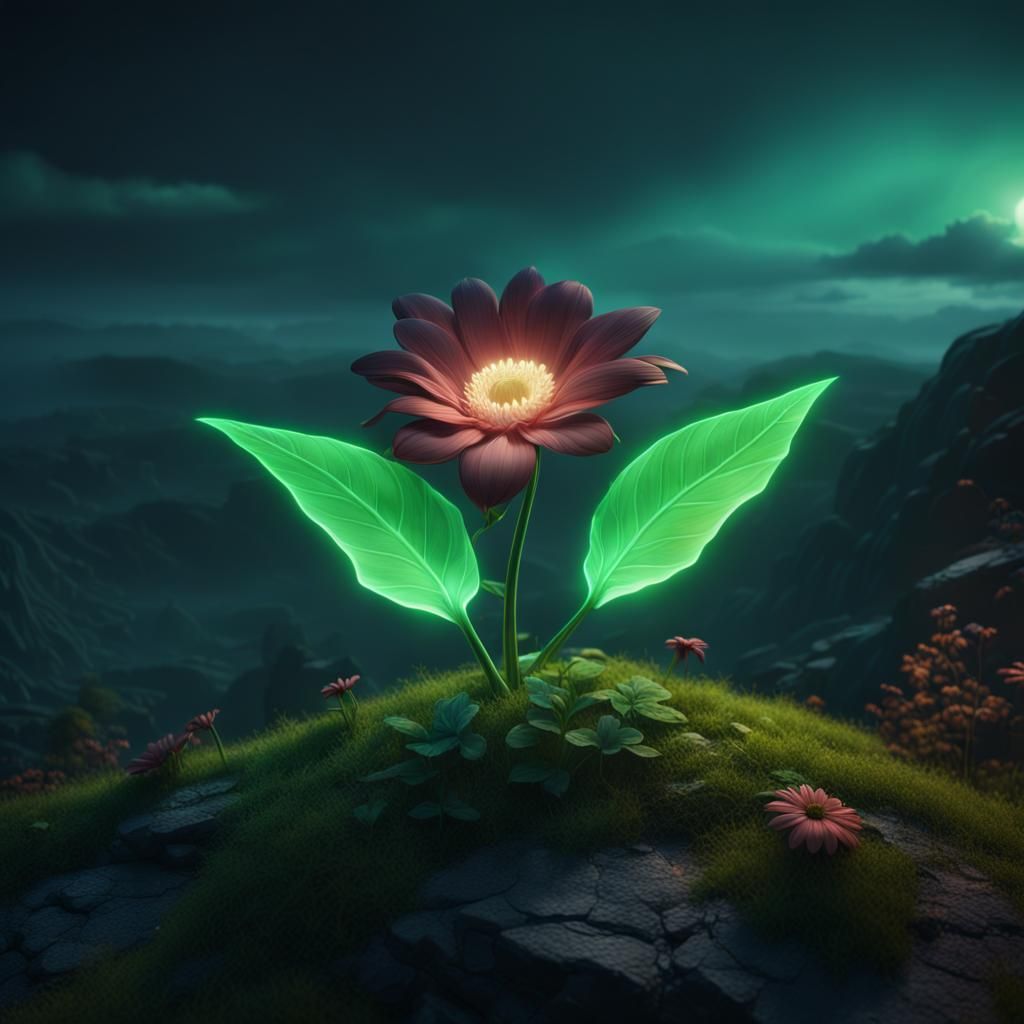Glowing Flower at Night: Fantasy Concept Art