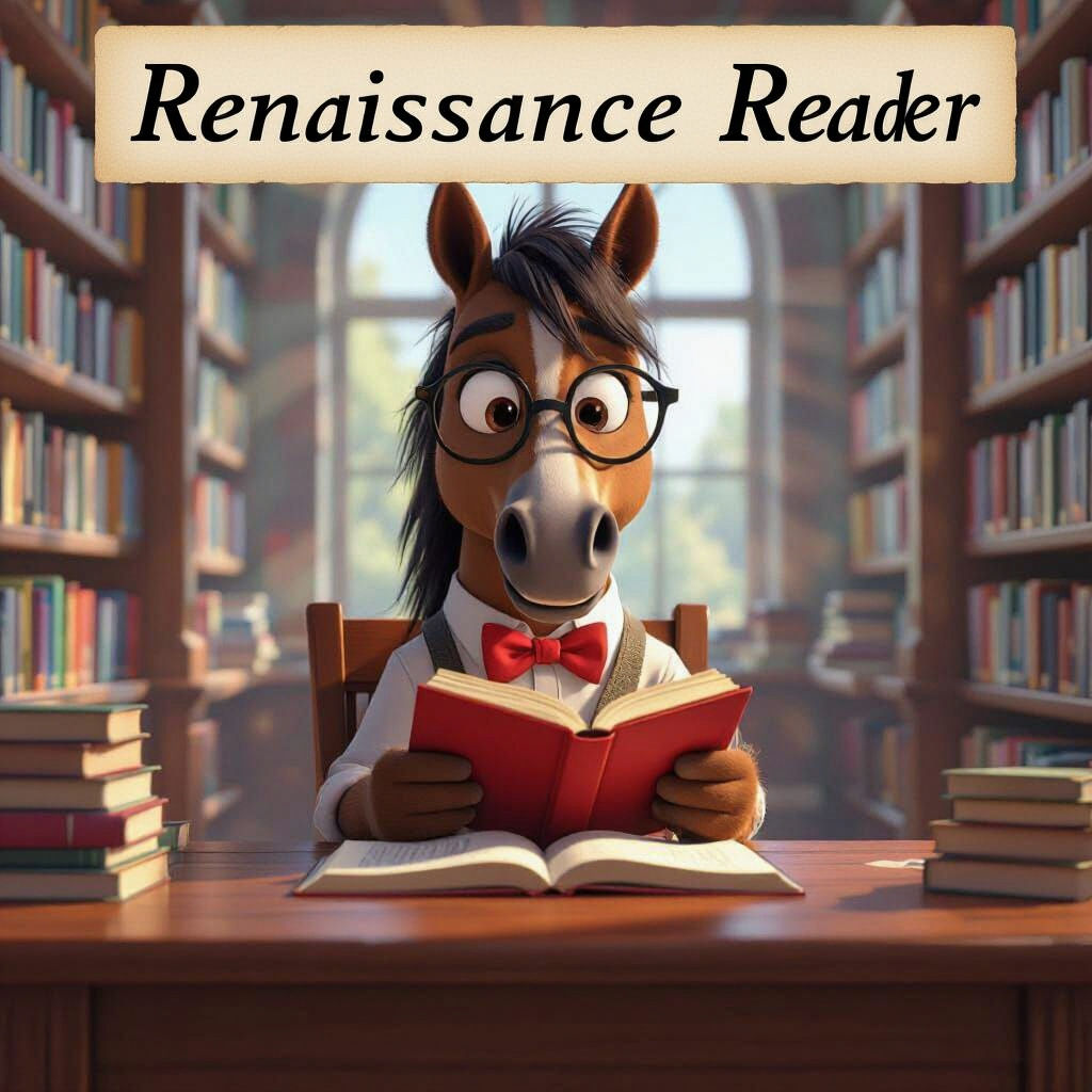 Horse Reads in Library, Pixar-Inspired 3D Art
