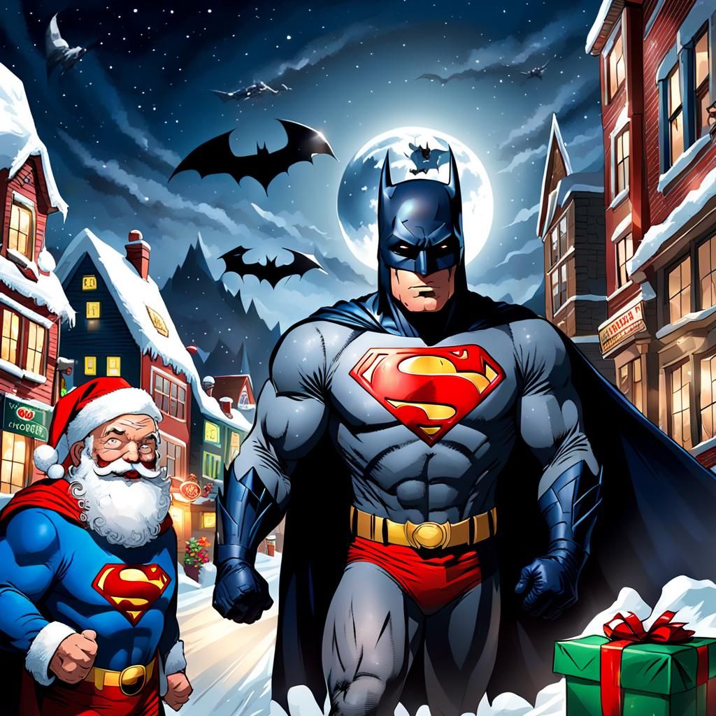 Santa:+Superman:+Presents:+North Pole::+Batman