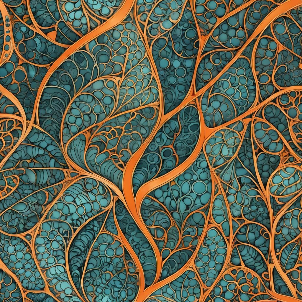 Abstract Fractal Fern Leaves in Art Deco Style