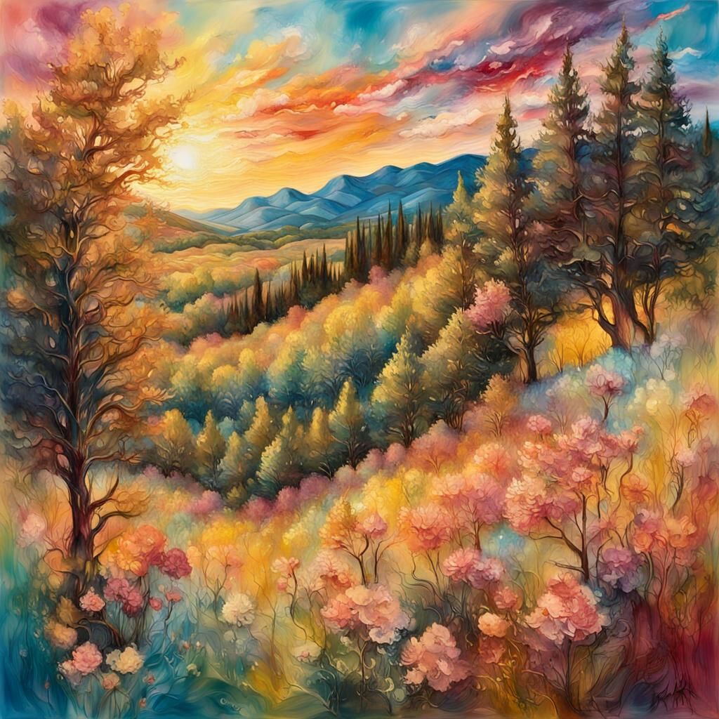 Encaustic Garden with Expressive Brushstrokes