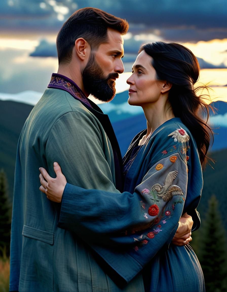 Passionate Embrace in Chiaroscuro Style