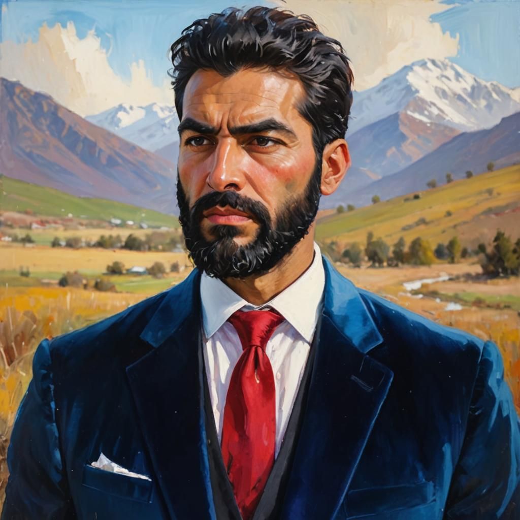 Neo-Expressionist Portrait of Man in Winter Landscape