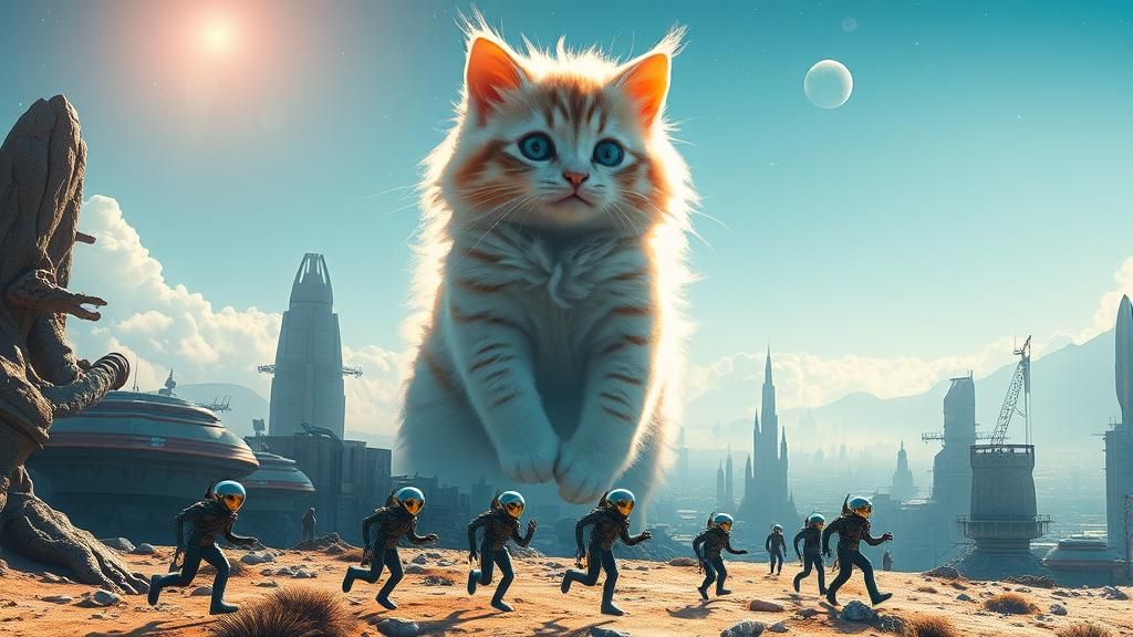 Gigantic Space Kitten Towers Over Alien City