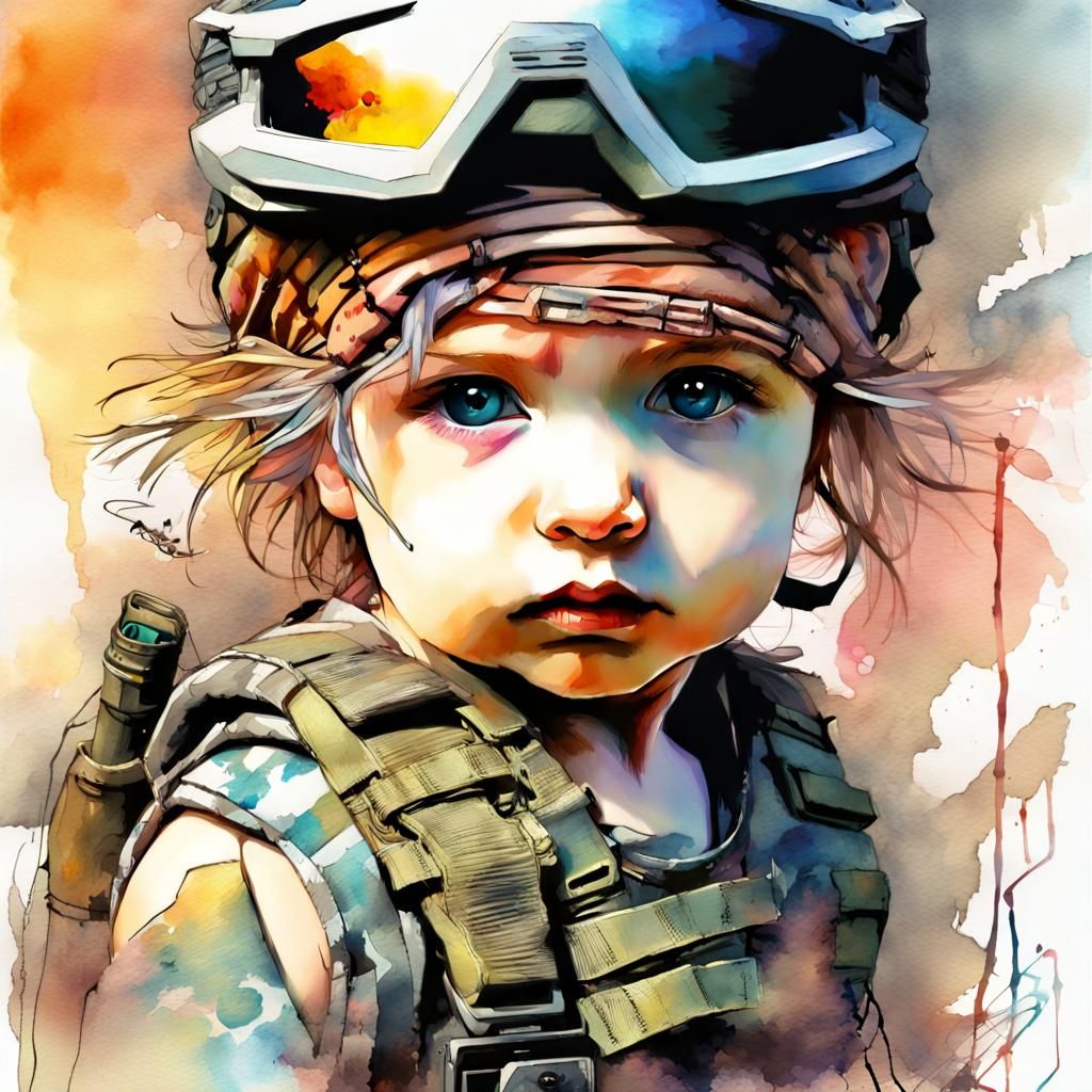 Chibi Solid Snake in Digital Watercolor Style
