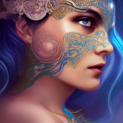 Ethereal Goddess with Venetian Mask in Digital Painting