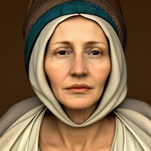 Medieval Peasant Woman Portrait in Deep Color