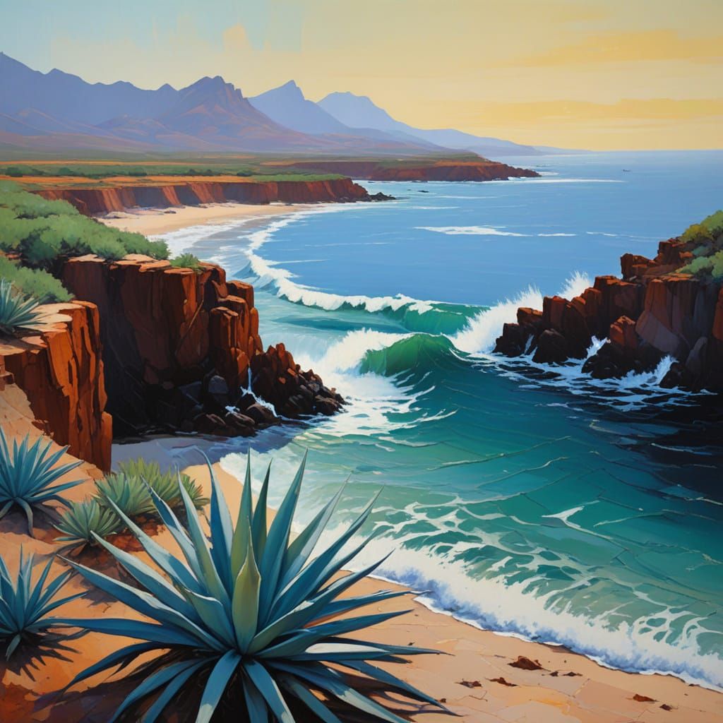 Vibrant Agave Landscape in Expressionist Oil Painting