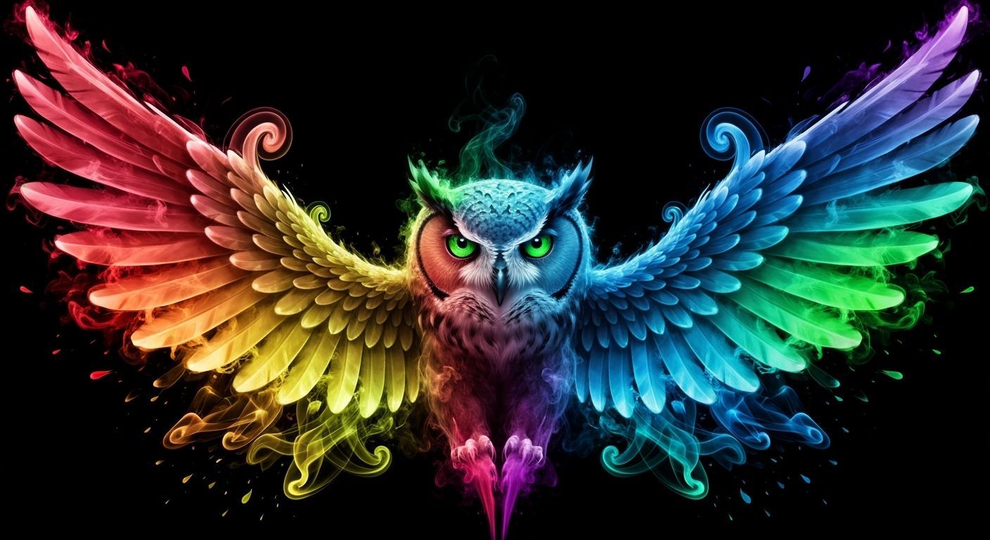 Surreal Owl Materializes From Rainbow Smoke