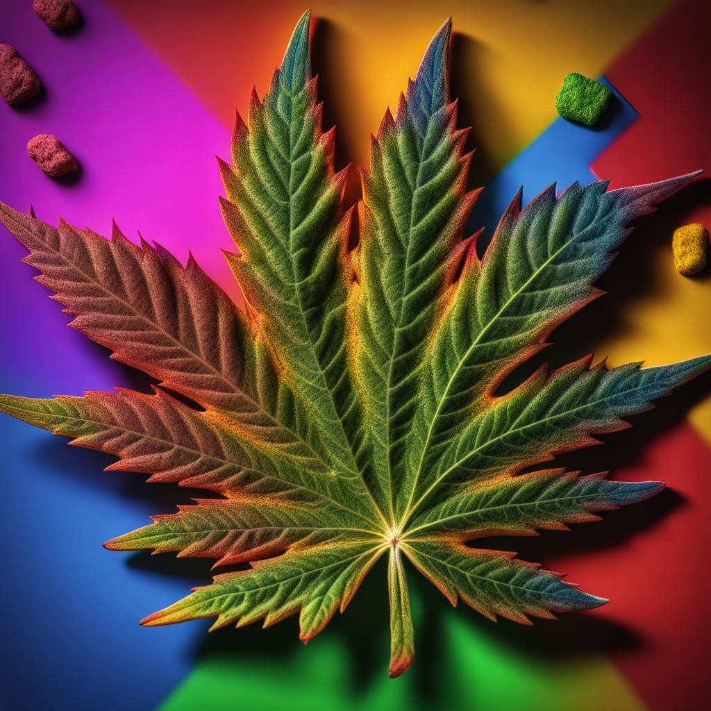 Rainbow Pot Leaf in Hyperrealistic Style
