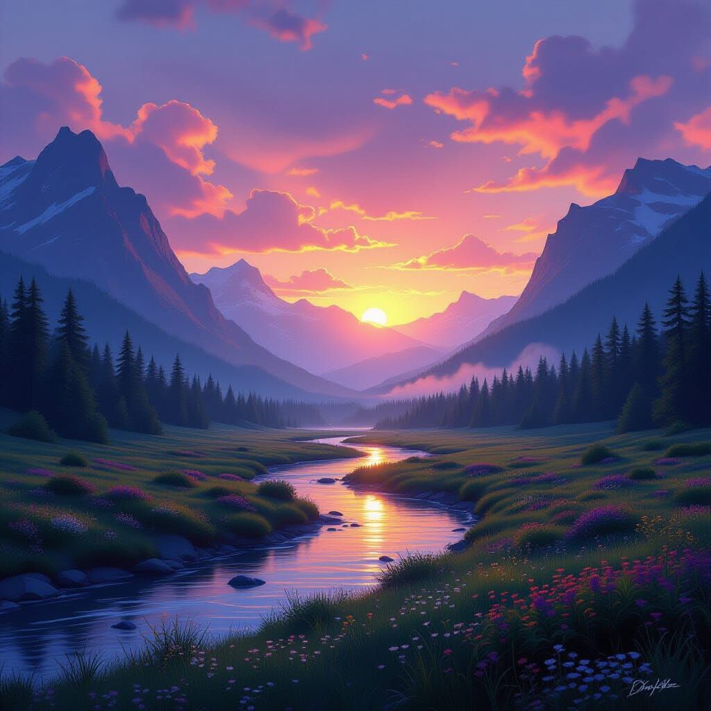 Serene Valley Sunset Landscape