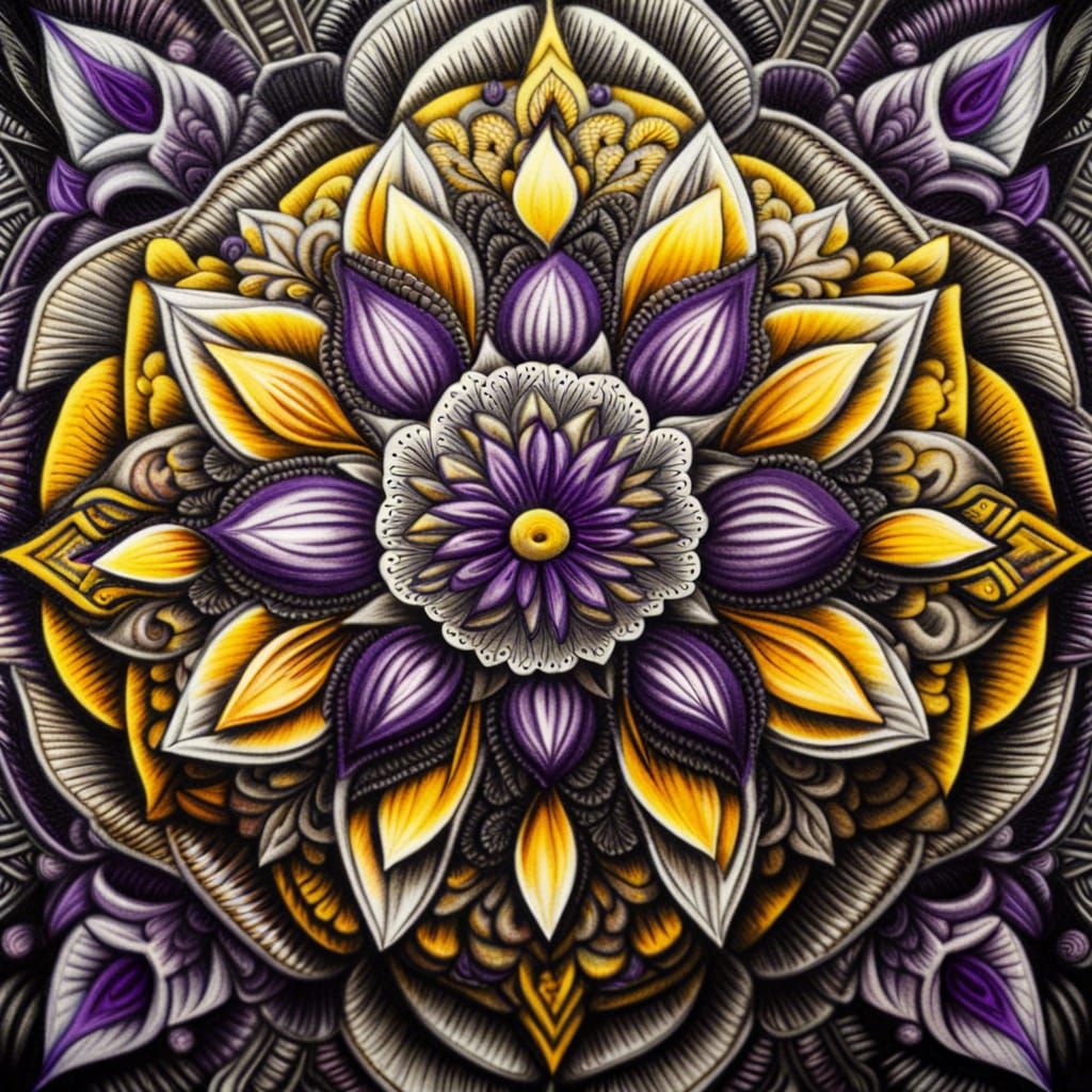 Intricate Mandala Drawing in Colored Pencil