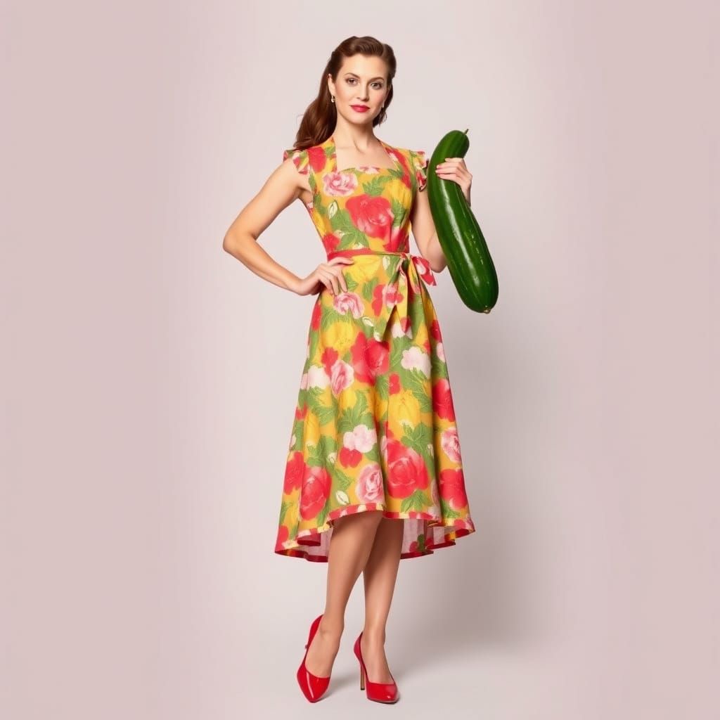 Woman with Cucumber, Art Nouveau Pin-Up Style