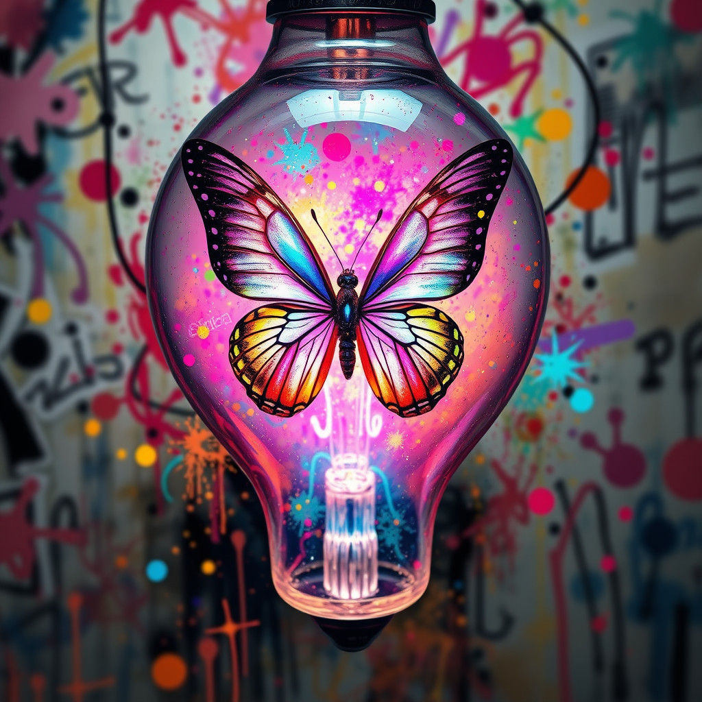 Butterfly in Lightbulb, Street Art Style