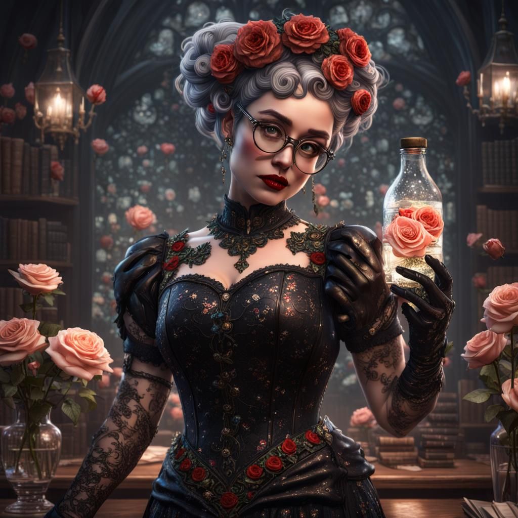 Goth Bookworm Offers Soda in Dark Office