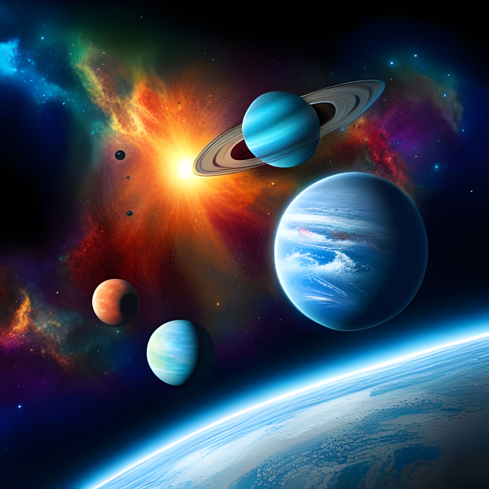 Tetradic Color Solar System: Galactic Dystopian Painting