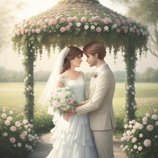 Romantic Paper Art Wedding Scene in Pastel Colors