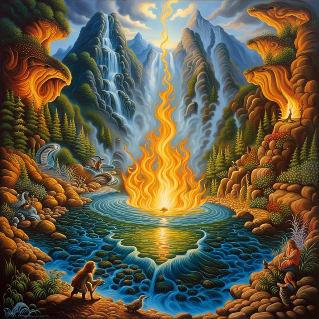 Optical Illusions of Earth, Fire, Water, Hyperrealistic