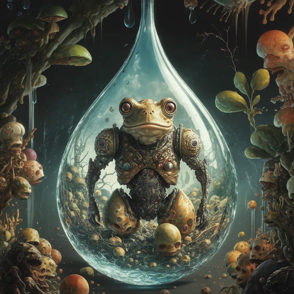 Cyberpunk Robot in a Fantastical Drop of Water