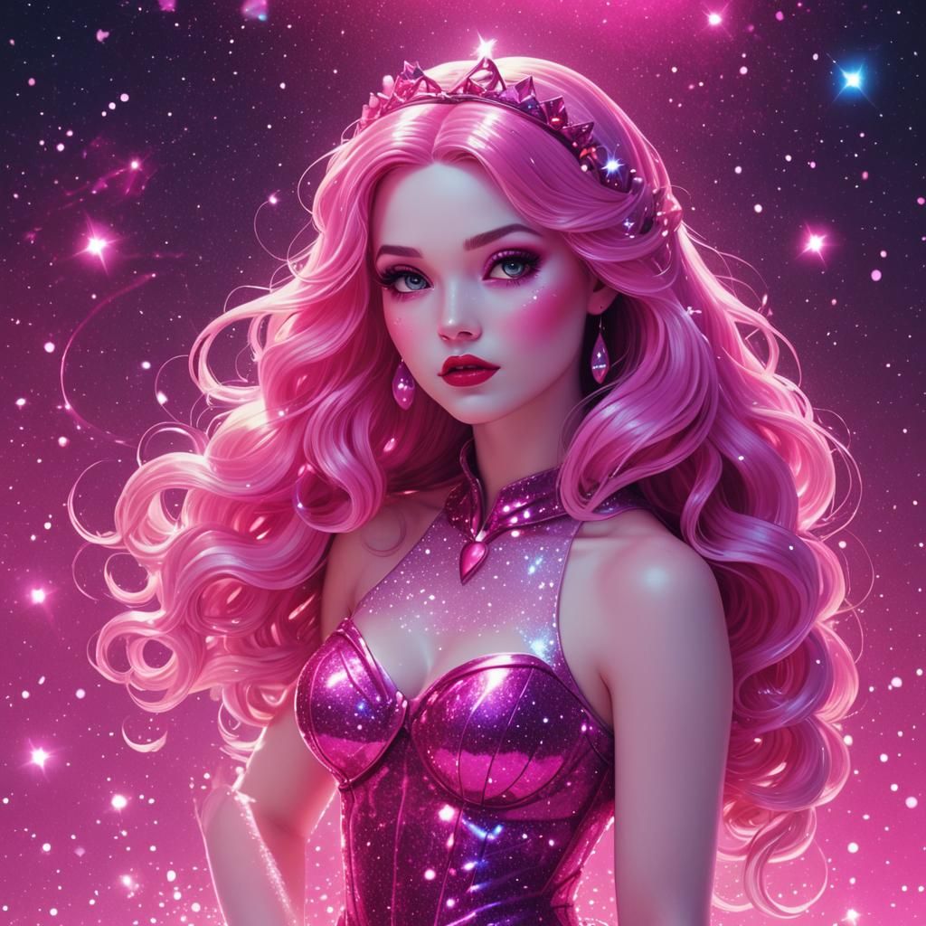 Snow White Mermaid in Space with Sparkles
