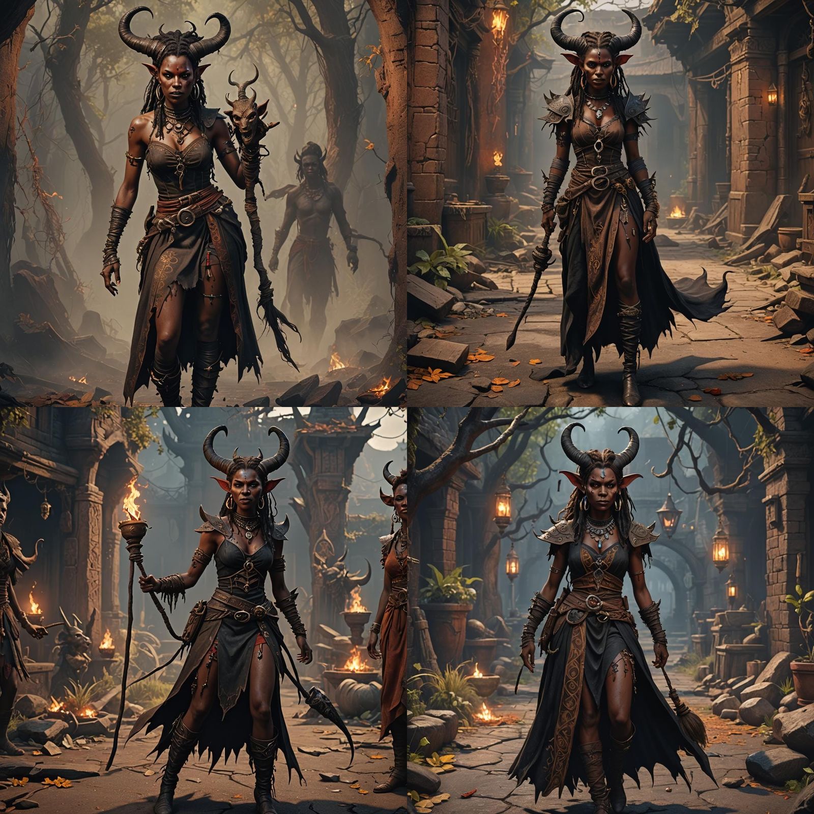 Tiefling Voodoo Witch in Detailed Matte Painting