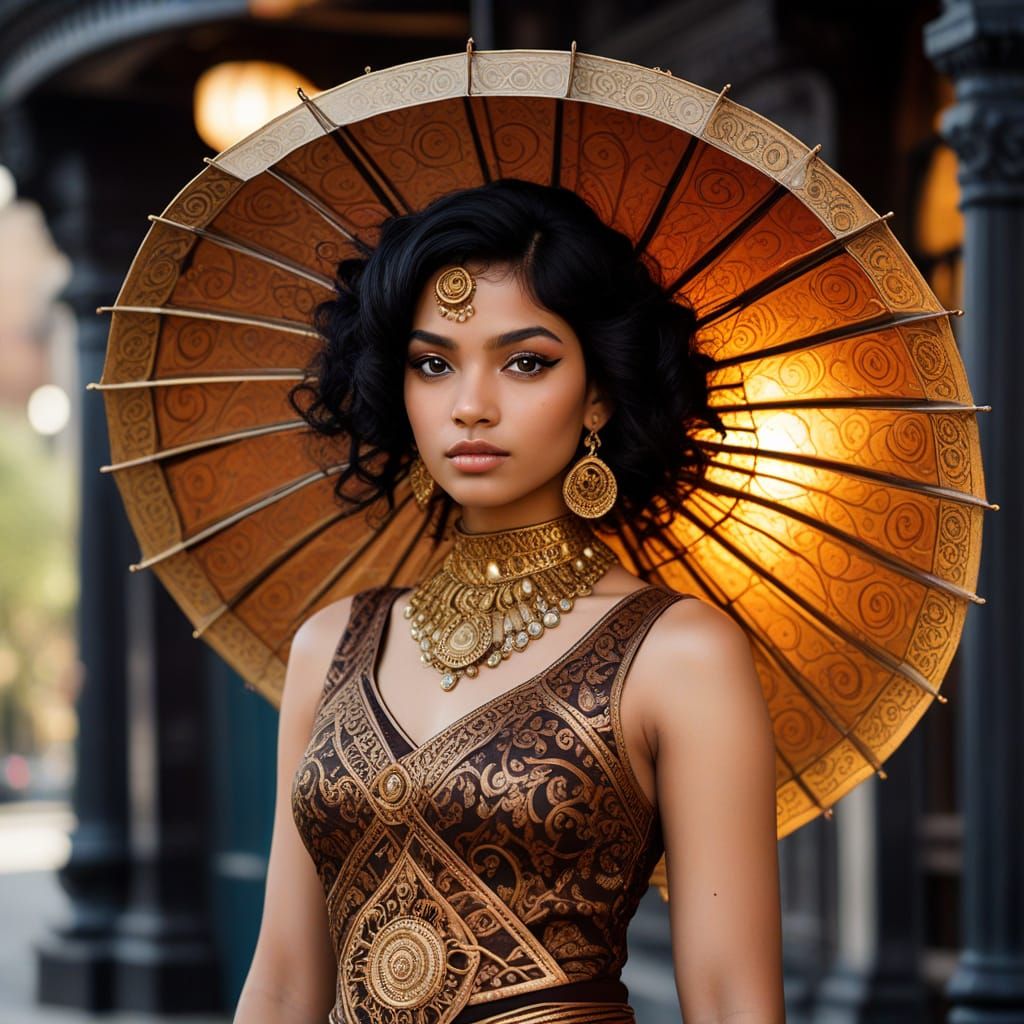 Steampunk Bombay Beauty with Chakram Launcher, Pulp Art