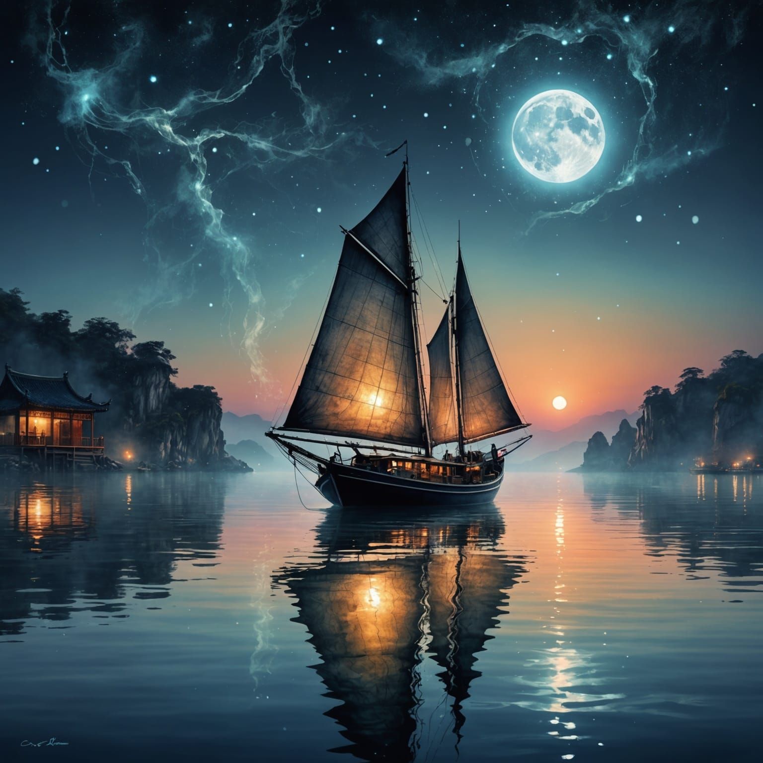 Sailboat in Moonlight