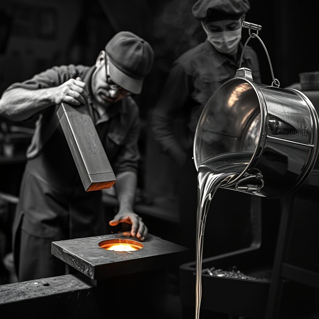 Industrial Blacksmith Forges Chrome in Double Exposure