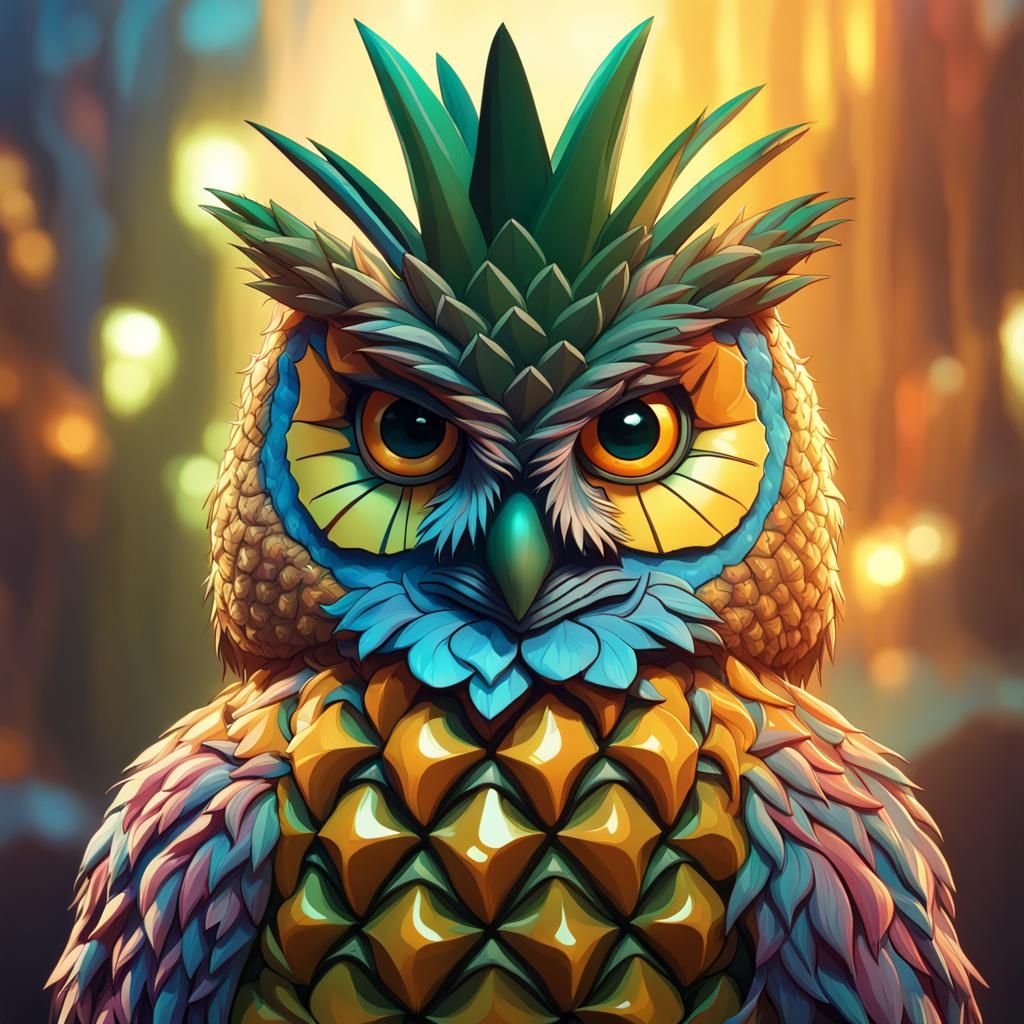 Pineapple Owl Portrait in Detailed Digital Art