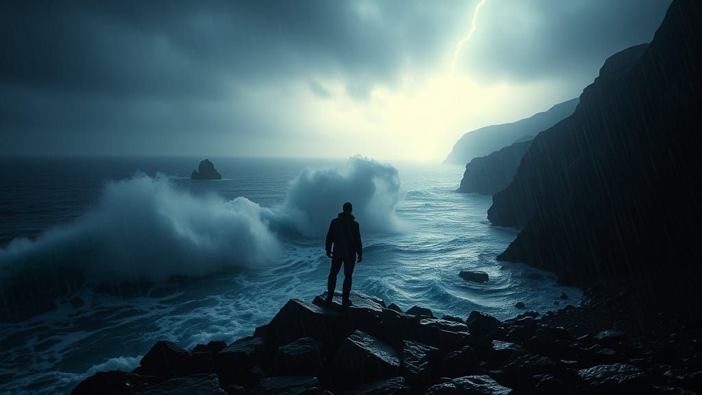 Majestic Stormy Coastline in Cinematic Film Style