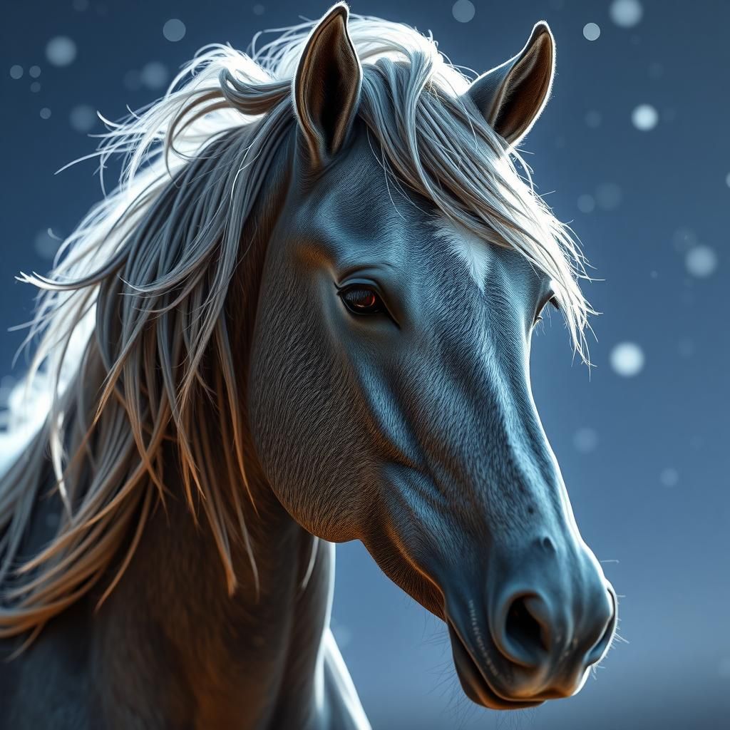 Hyperrealistic Portrait of a Gray Andalusian Horse