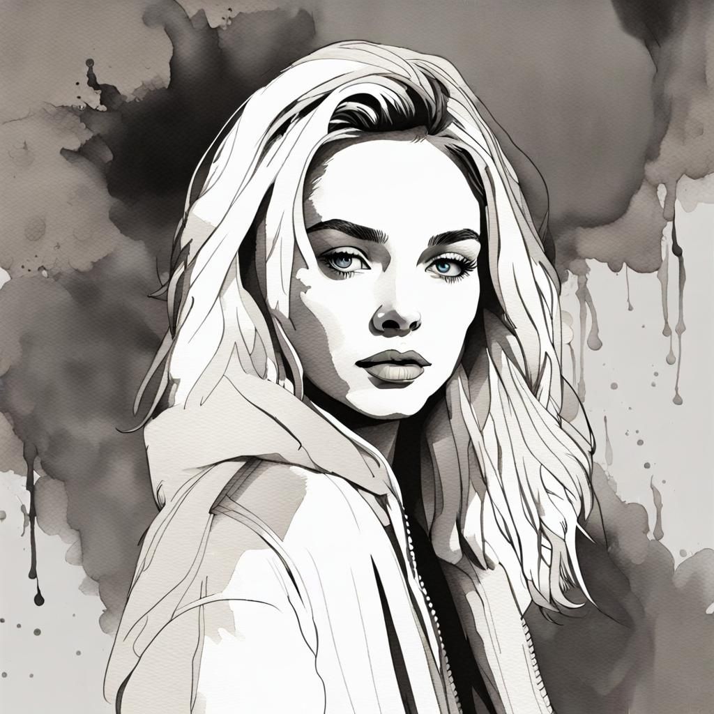 Minimalist Line Art Portrait with Watercolor Background