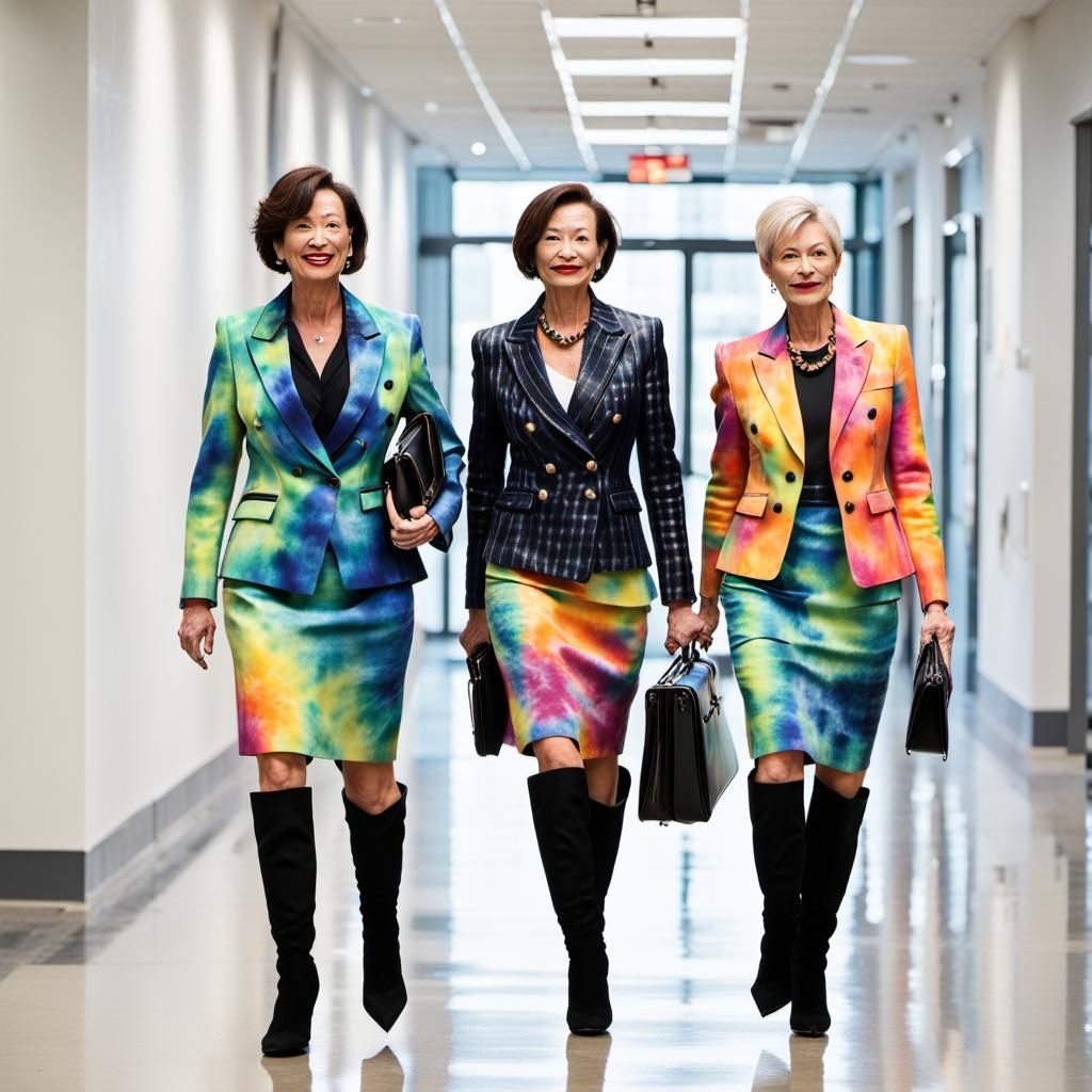 Businesswomen in Gaudy Tie-Dye Suits