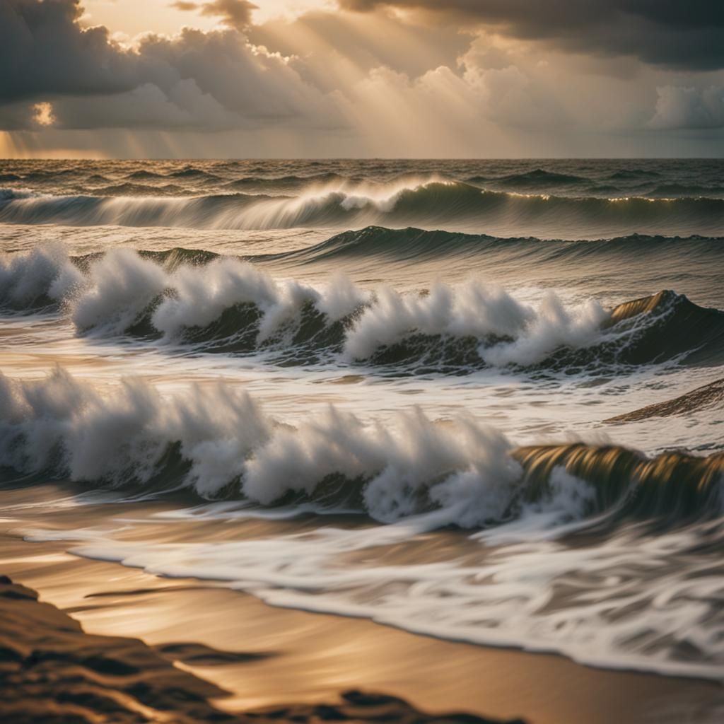 Golden Hour Waves Crash Before Impending Storm