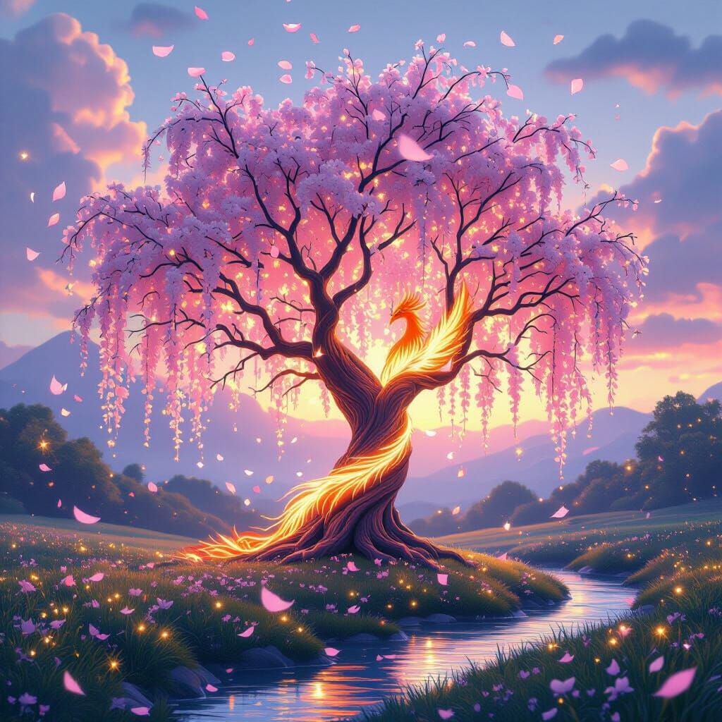 Magical Tree with Blossoms in Fantasy Digital Art