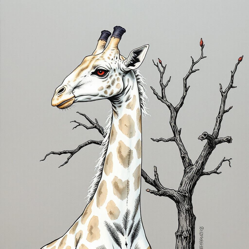 Surreal Giraffe Spirit by the Acacia Tree