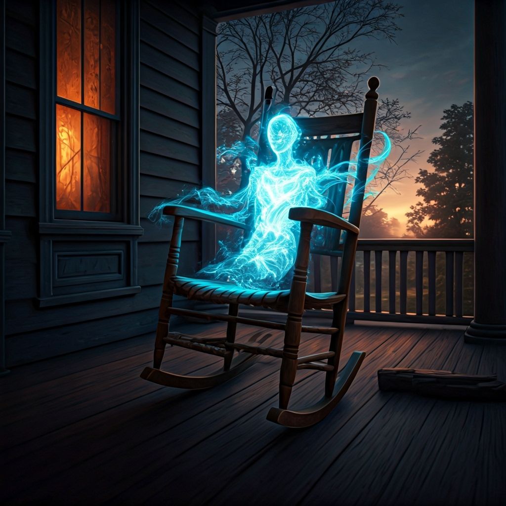 Ethereal Soul in Glowing Rocking Chair at Dusk