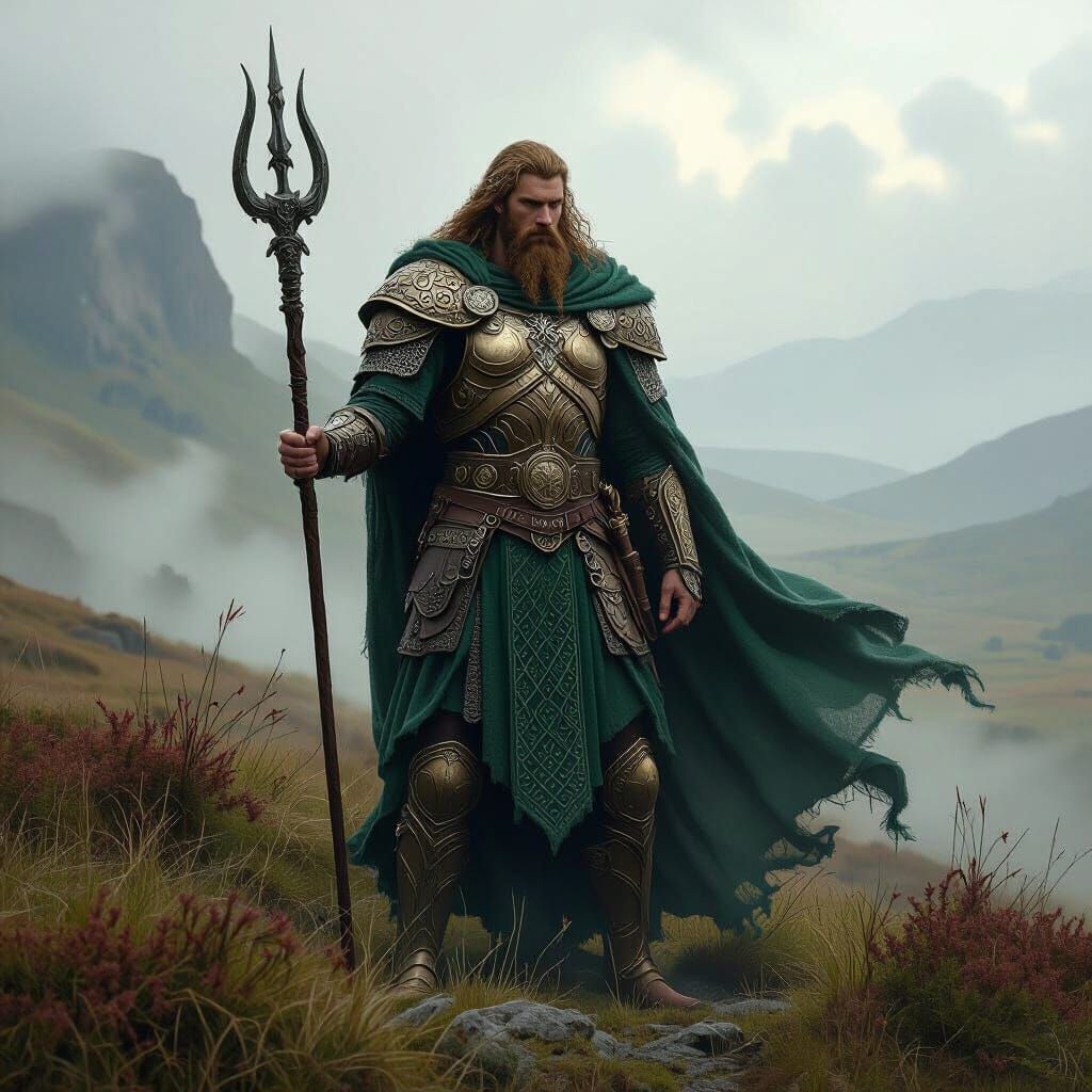 Lugh Triumphant in Mystical Irish Landscape