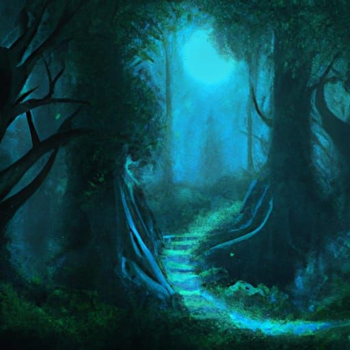 Moonlit Forest Path: Epic Digital Matte Painting